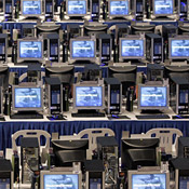 Rows of computers are set up for the 2005 ... 