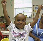 Triumphant preschooler 