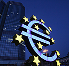 A huge euro logo decorates the headquarters of ... 