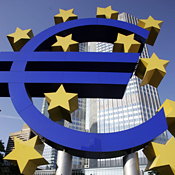A giant euro symbol, the currency of the E.U., ... 