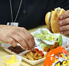 A student eats a school lunch 
