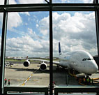 The Airbus A380 super-jumbo jet sits at ... 