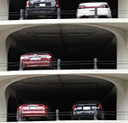 The cars backed into the famous parking garage ... 