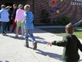 Charging toward the schoolhouse door
