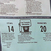 Gas mileage is diplayed on the sticker of a ... 