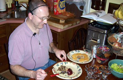 
                    Anthony Chiffolo, ready to eat his Bible food.
                                            (Paul Ruest)
                                        
