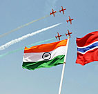 An Indian jet squadron performs at the Aero ... 
