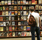 Customers at a bookstore. 