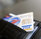 A credit card in a wallet. 