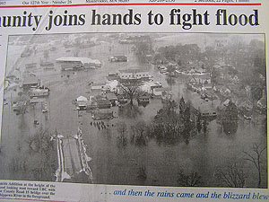Newspapers tell the story of Montevideo's experiences with Minnesota River flooding.
