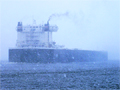 Lake Superior ship in the snow