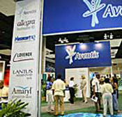 The vendor area of a medical convention. 