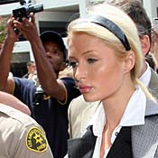Paris Hilton arrives at a Los Angeles courthouse. 