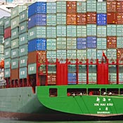 Chinese container ship at port in Florida 