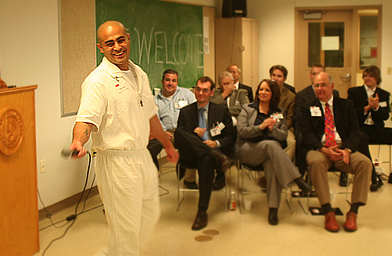 
                    A group of investors listens as the convicts introduce themselves.
                                            (Michael May)
                                        