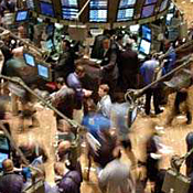 Traders on floor of New York Stock Exchange 