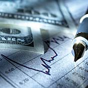 Money, chart and pen 