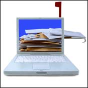Letters in a computer with red mailbox flag 