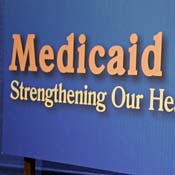 Sign outside Medicaid political forum 