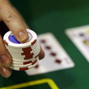 Gambling chips at a gaming table in Macau 