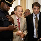 Senator Ted Stevens leaves Republican luncheon 