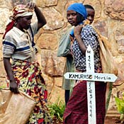 Rwandan women at genocide memorial site 