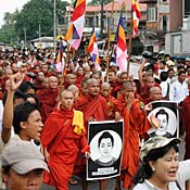 Buddhist monks protest in Yangon, Myanmar 