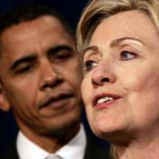 Dem presidential candidates Clinton and Obama 