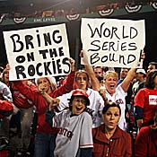 Boston Red Sox fans cheer ALCS win. 