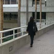 Lisa Napoli about 30 seconds from her destination at Marketplace headquarters in downtown Los Angeles' Figueroa Courtyard. 