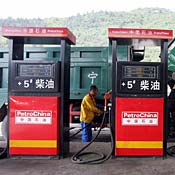 A PetroChina attendant pumps gas 