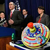 Toys displayed at news conference 