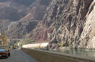 
                    The bottom of Hoover Dam, where the water from Lake Mead gushes back into the Colorado River, after a round through hydro-electric generators that produce energy for much of the Southwest.
                                            (Krissy Clark)
                                        