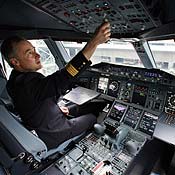 An Airbus test pilot in the cockpit 