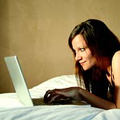 Woman enjoys browsing online 