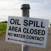 A sign from outside an oil-spill site in Berkeley 