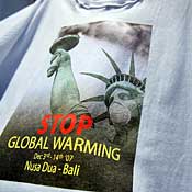 T-shirt with Stop Global Warming message in Bali 