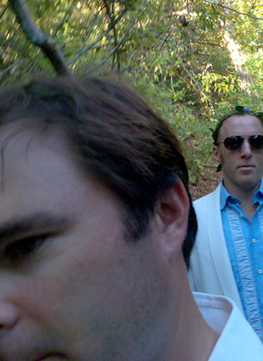 
                    Charlie Schroeder and Jay Weiss, at whose wedding Schroeder could not stop talking like Borat.
                                            (Charlie Schroeder)
                                        