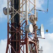 Close-up of a communications tower 