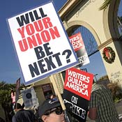 Writers picket during WGA strike 