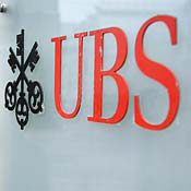 A UBS bank logo from a branch in Geneva 