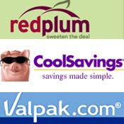 Logos for RedPlum, CoolSavings, Valpak 