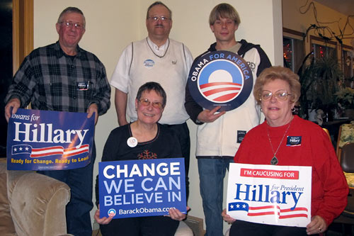 
                    The county delegates hold up their candidate's campaign signs.
                                            (Courtesy Jim & Gracia Willis)
                                        