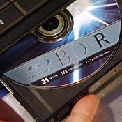 A Blu-Ray digital media disc in a CD drive 
