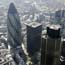 An aerial shot of the financial district of London