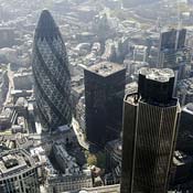 An aerial shot of the financial district of London 
