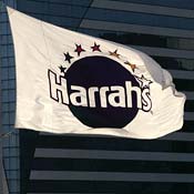 A flag flies in front of Harrah's Casino 