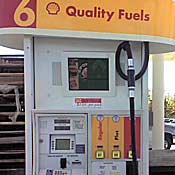 A gas pump with TV screen 