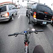 View from Jonathan Maus' bike in Portland traffic 