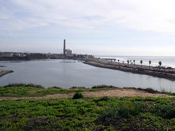 
                Site of Poseidon's proposed desalination plant in Carlsbad, Calif. The plant would be located to the left of the Encina Power Station and tap into the  seawater the power plant uses to cool its generators.
                                    (Sarah Gardner)
                                